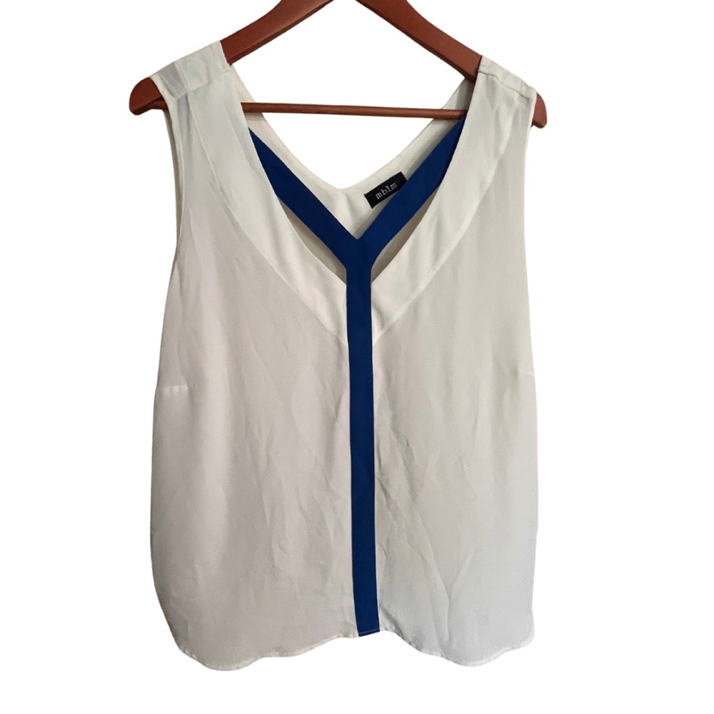 mblm White and Blue Bib Collar Blouse